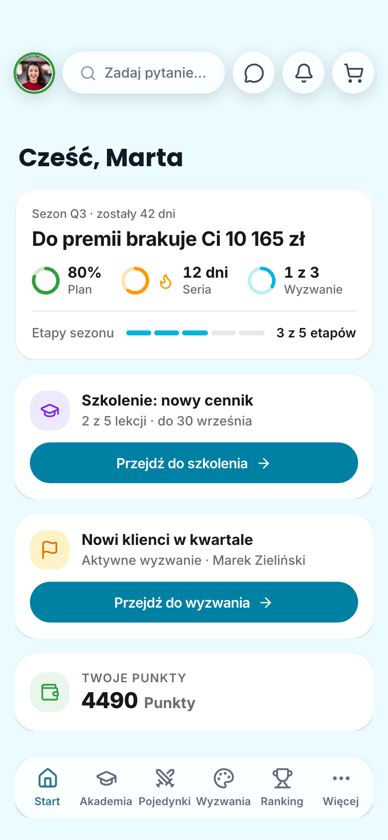 Pulpit handlowca: ile brakuje do premii, szkolenie, wyzwanie i punkty